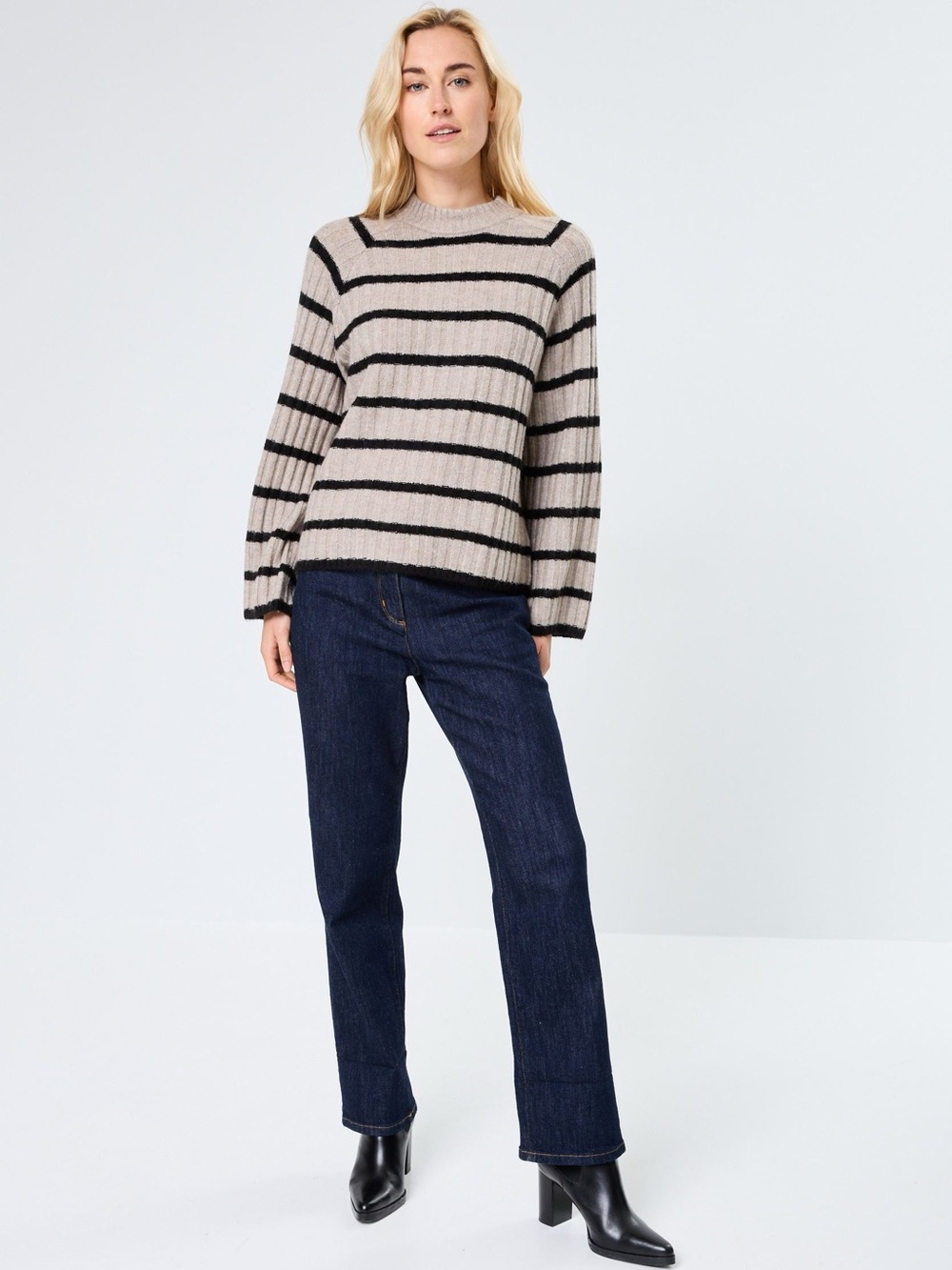 D12 • Beige Striped Mock Neck Sweater